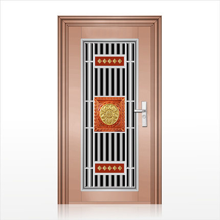 四川华宏沿豪华玫瑰金不锈钢单门 彩板不锈钢进户门 拉丝抛光大门