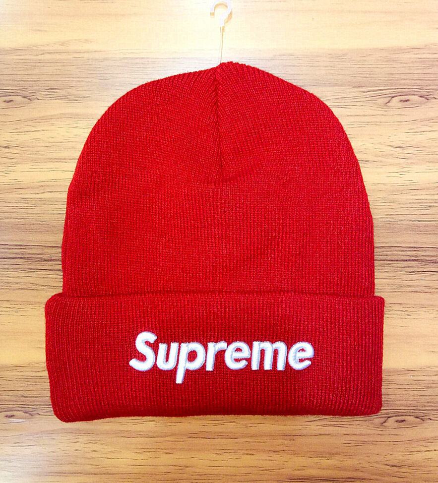 外贸爆款经典supreme毛线帽男女套头冬帽针织帽
