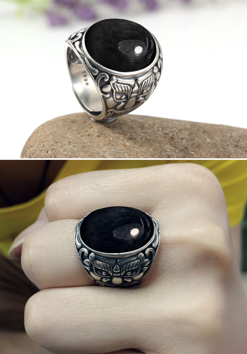 xd 16*20 925银泰银戒指托 男士戒托 可配琥珀蜜蜡 复古霸气侧漏