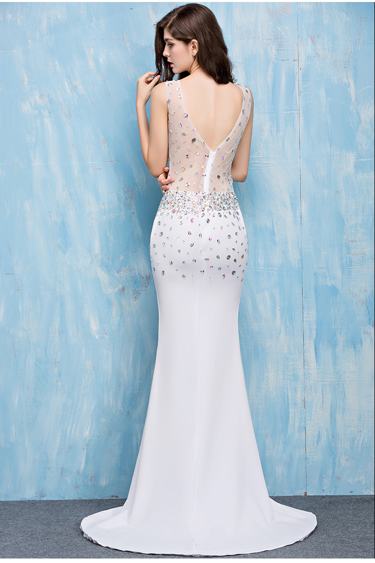 2020新款透视性感镶钻长裙连衣裙修身鱼尾礼服夜店装车展长款礼服