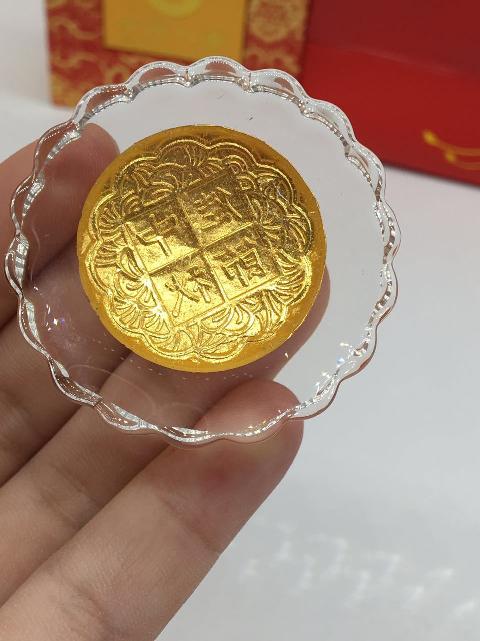 晶美金水晶镶金月饼 铜镀金月饼保险会销中秋节礼品套装定制批发