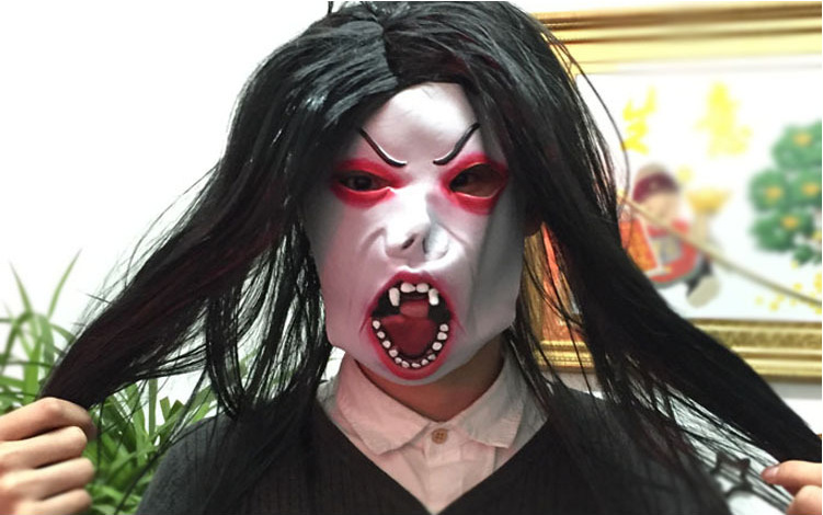 万圣节恐怖鬼脸面具带发恐怖鬼面具整人恐怖鬼脸头套乳胶贞子面具