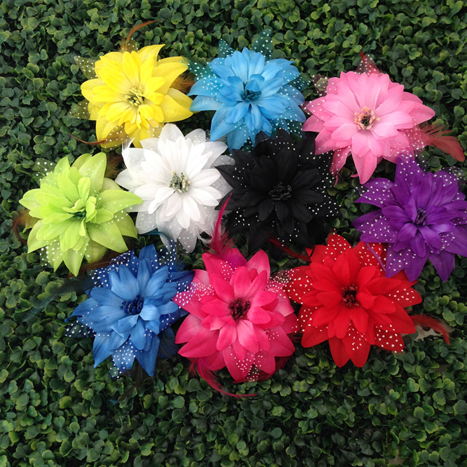 六一儿童节演出头花女童表演饰品鸡毛花舞台舞蹈专用头饰一件代发