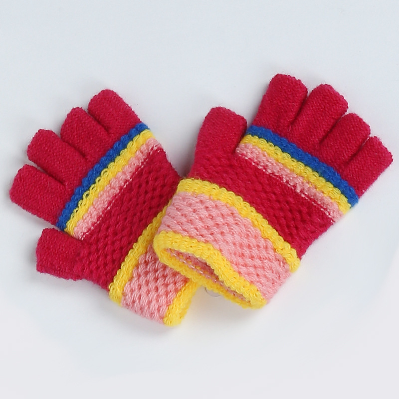 厂家直销提花小半指保暖加厚手套半指保暖儿童手套冬季手套批发