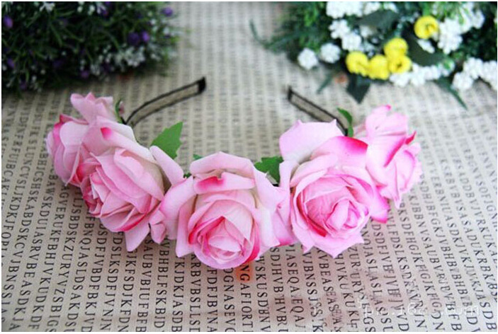 Velvet 5 Rose Flower Headband Garland Wedding Garland Headband Bride and Bridesmaid Headdress Europe and America Cross Border Headdress