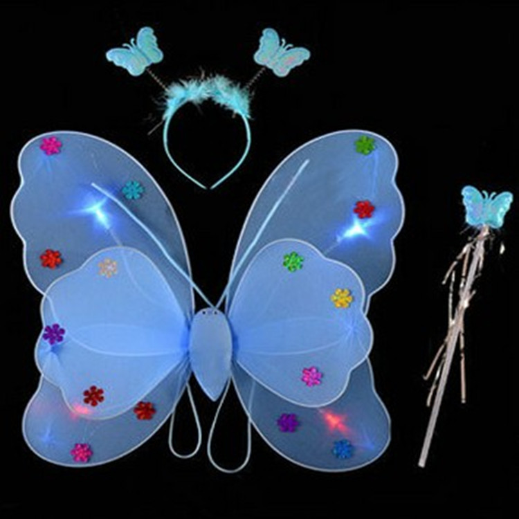 Children's Light-Emitting Butterfly Wings Double-Layer with Light Wings Three-Piece Set Fairy Angel Stick Night Market Stall Hot Sale Toys