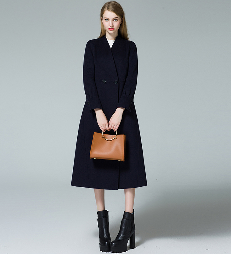 新款印花修身双面羊绒毛呢大衣 欧美时尚潮流宽松双面呢大衣批发