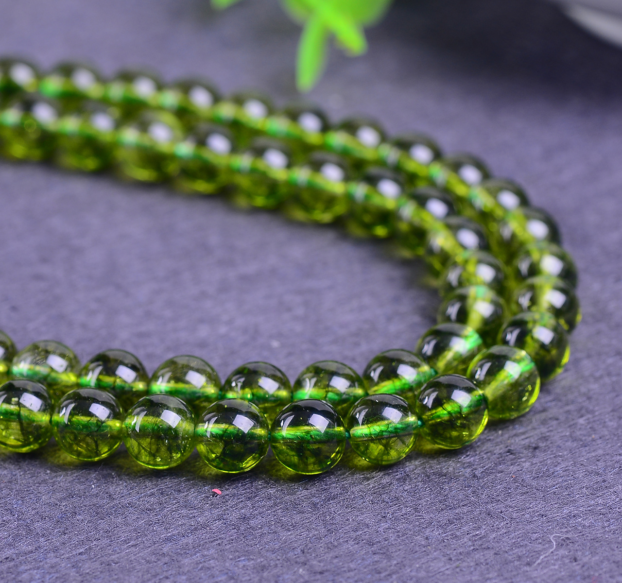 天然水晶 橄榄绿爆花晶散珠橄榄绿半成品圆珠 diy饰品串珠批发