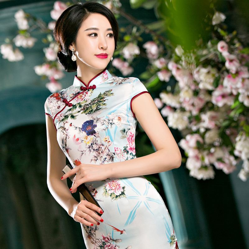 2016新款时尚修身丝绸旗袍裙复古民族风显瘦旗袍日常宴会演.