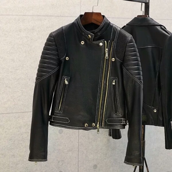 西班牙泡皮绵羊皮机车真皮女短款外套皮秋冬招加盟一件代发