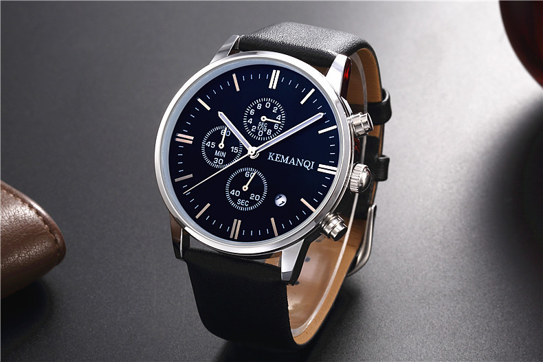 科曼奇手表 男表皮带手表 防水商务男士手表 腕表 石英表手表