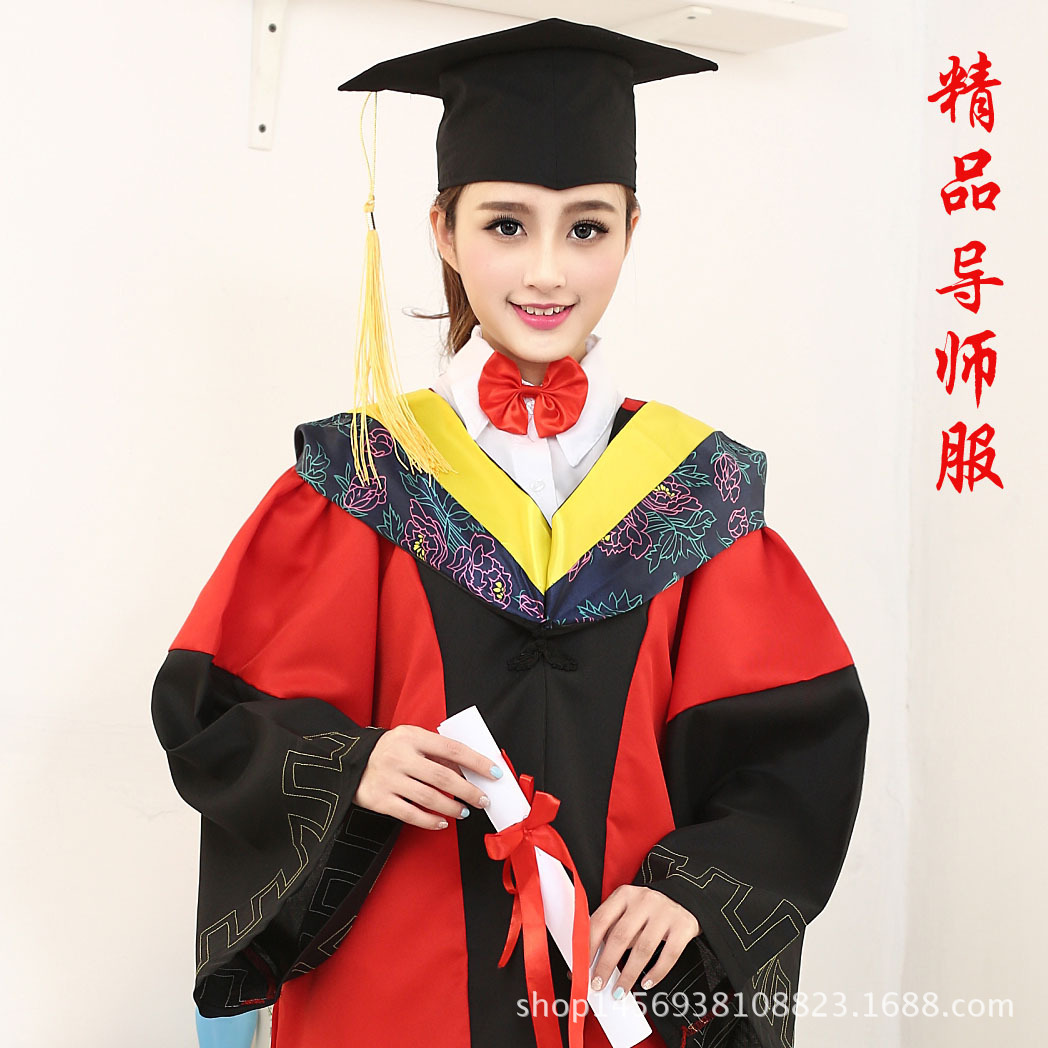 【驿都精品校服】国标导师服老师服红色套装毕业礼服工厂一件代发
