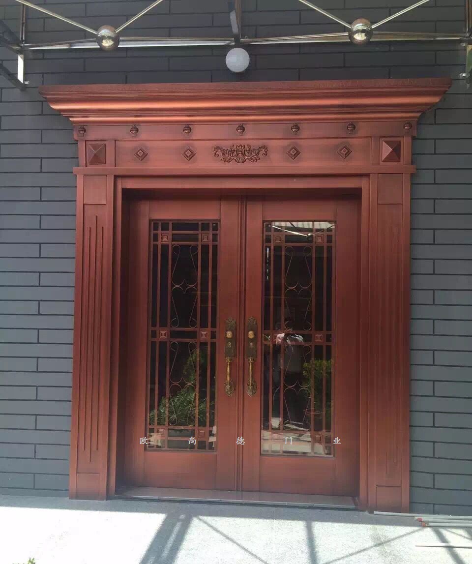 高端锌合金拼接吉祥纹刷金非标门双开防盗门别墅客厅进户门甲级门