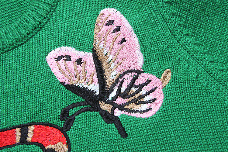 欧洲大牌刺绣蝴蝶蛇图案绿色毛衣上衣女16