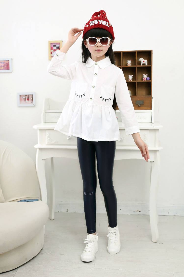 2021童装春秋薄款 女童仿皮打底裤修身中大童外穿pu皮裤 外贸批发