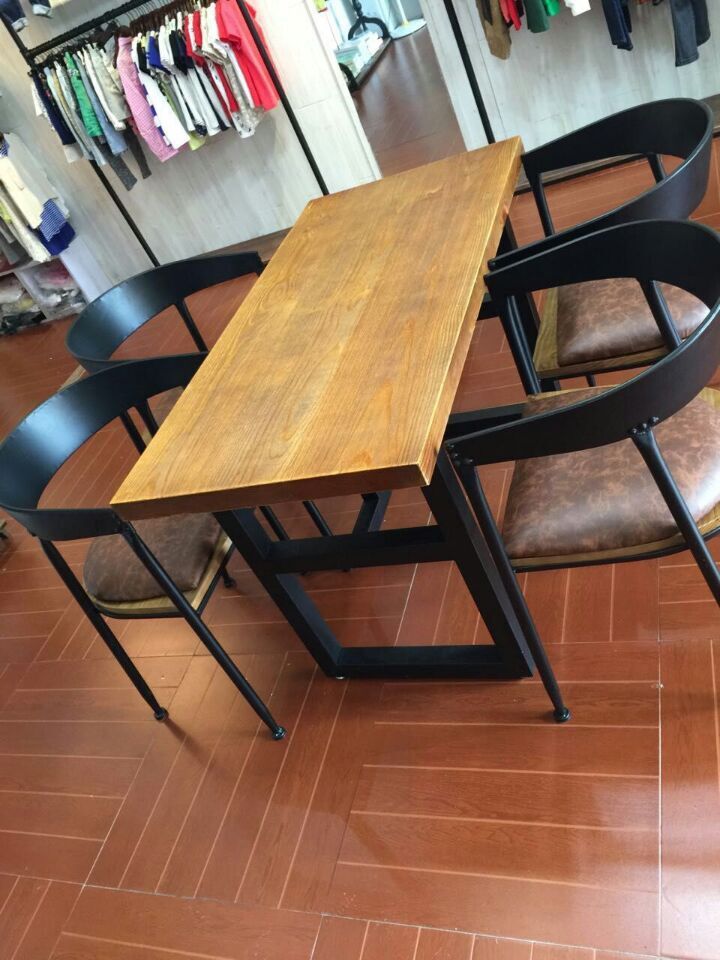 简约复古铁艺长条餐桌椅组合吃饭桌子酒店餐厅桌椅实木家用餐桌