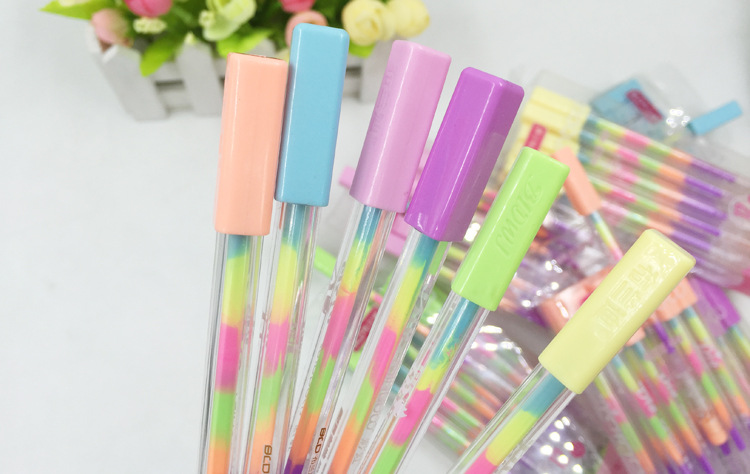 布兰迪191渐变色水粉笔 中性水彩笔6色 191缤纷彩虹中性笔