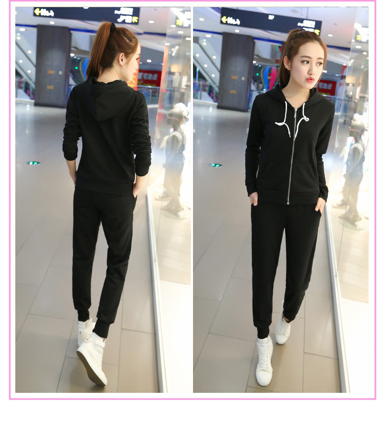 运动服三件套女装春秋季新款宽松显瘦拉链带-女式休闲套装