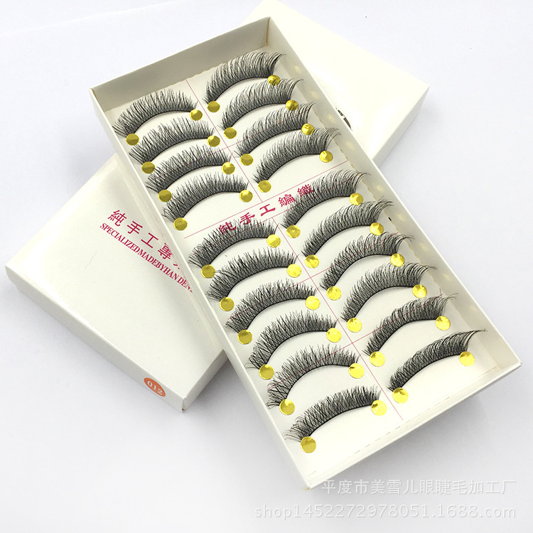 012 Eye Tail Lengthened Cross False Eyelashes Taiwan Handmade Ten Pairs Eyelash Factory Wholesale