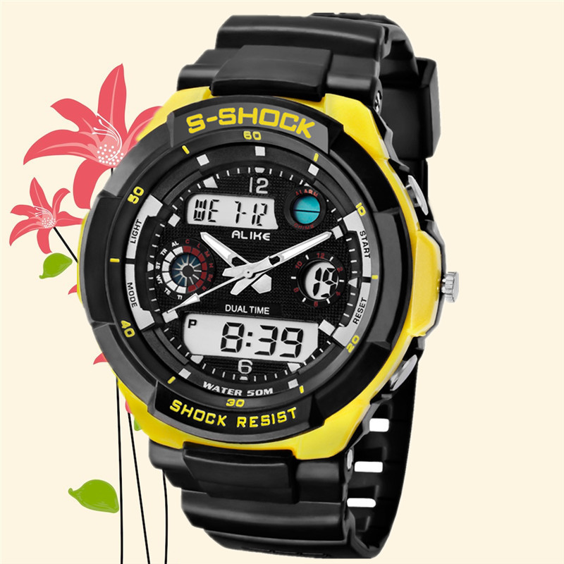 品牌alike阿莱克ak1170电子手表 双时区户外运动男士led硅胶手表