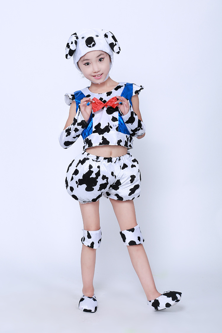 新款小狗表演服儿童动物舞台服黑白斑点狗服幼儿园小狗演出服