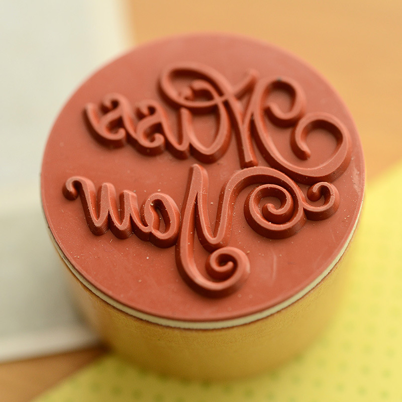 三年二班韩国文具 diy英文祝福语木质复古圆形印章 手帐用品