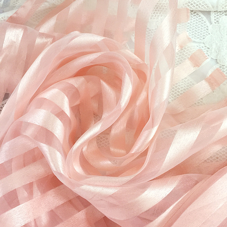 空变竹节条纹网纱提花欧根纱2公分条子欧根纱单丝空变竹节