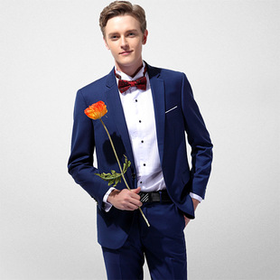 2018男士礼服套装 修身 宴会晚会婚礼新郎服伴郎服 蓝色西服套装