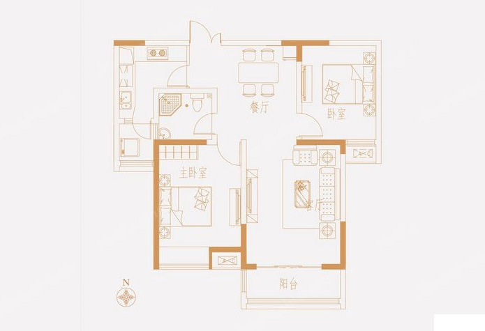 永威东棠94平方两室两厅现代简约案例装修效果图