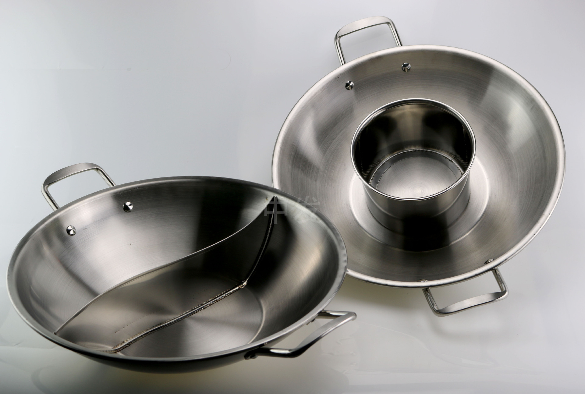 不锈钢无磁特厚双柄平底火锅 子母锅 鸳鸯锅 二味锅38cm 42cm