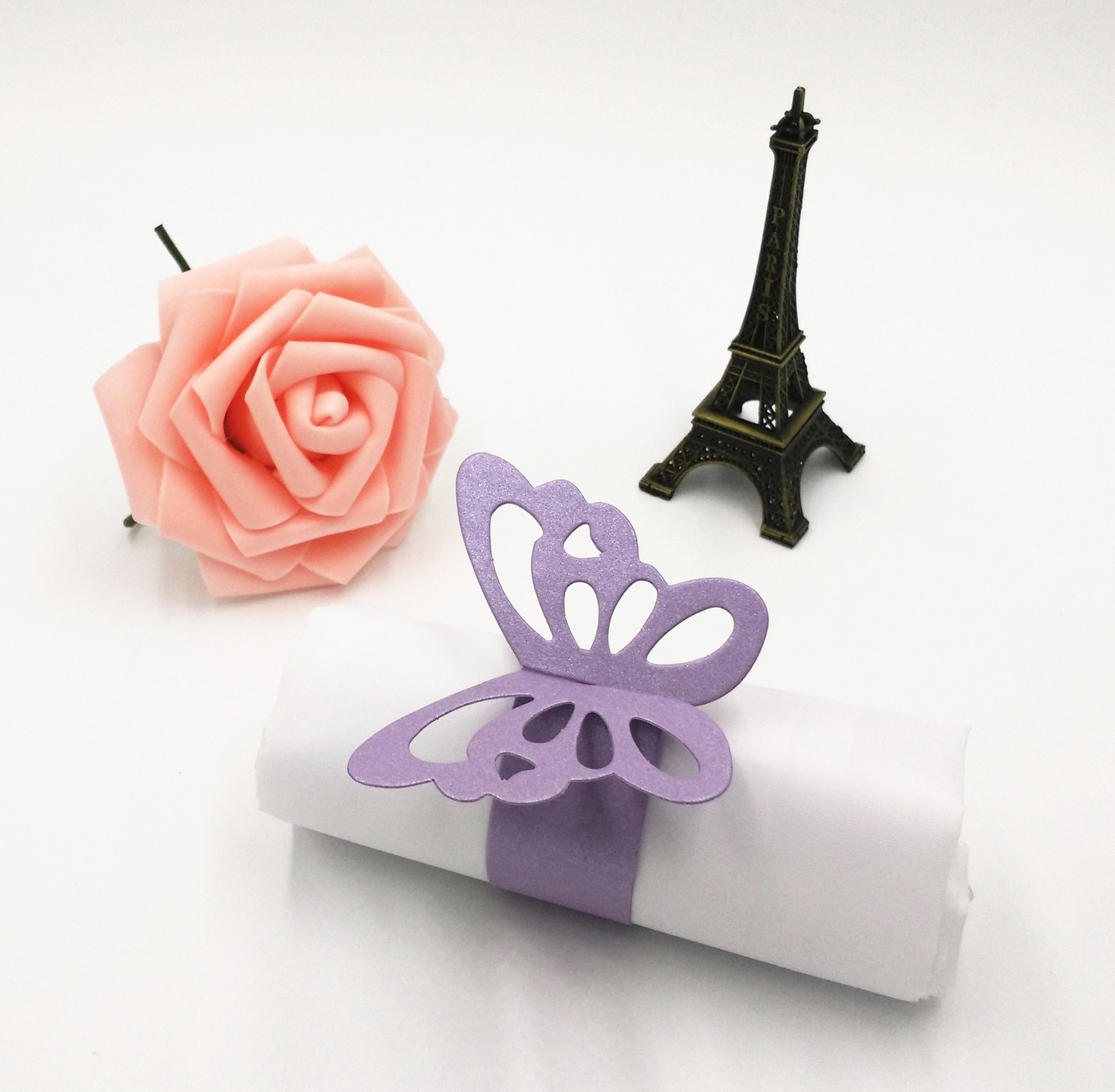 包邮欧式珠光纸蝴蝶卡餐巾环 餐巾扣 餐扣 口布环 酒店婚庆用品