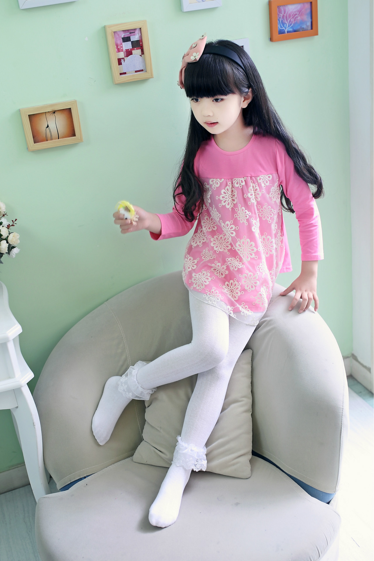 春秋童装节日舞蹈袜宝宝长筒白色蕾丝花边女童连裤袜儿童打底裤袜