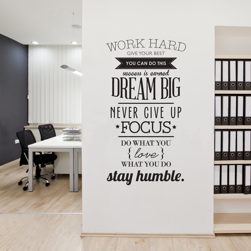 KW4055B跨境work hard dream big 励志英文箴言PVC墙贴纸可移除
