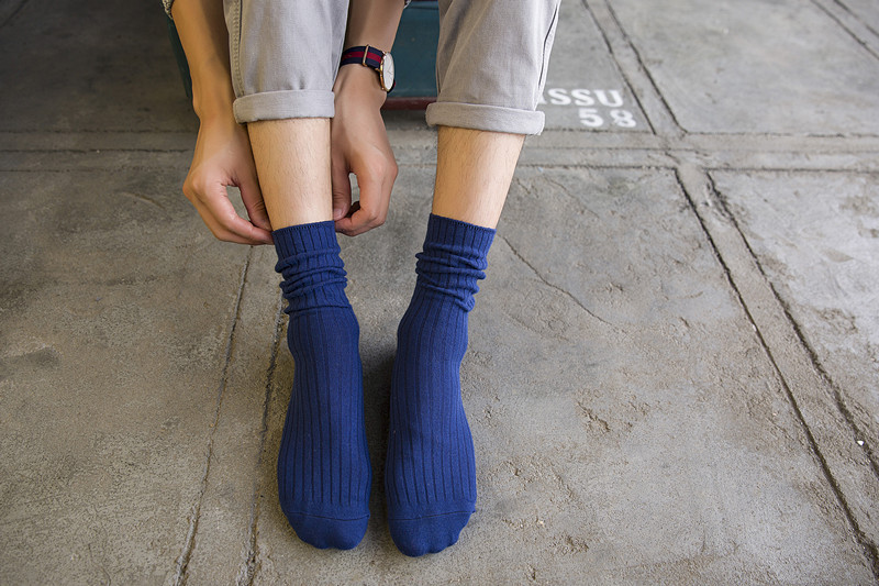 新款翻罗口双针男袜 堆堆袜 绅士拉升袜子 百搭全棉袜子