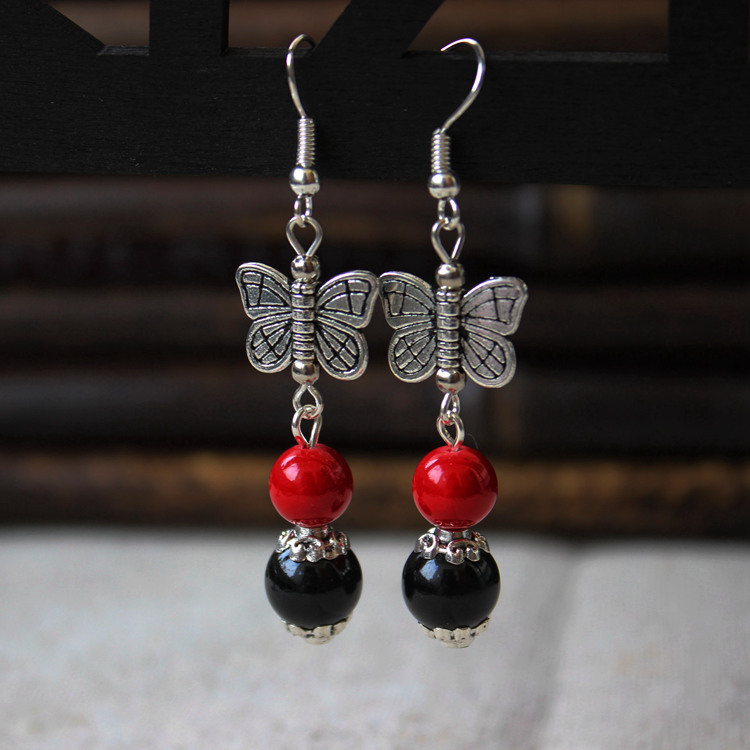 蝶戏粉颊边民族风耳坠女云南首饰耳环女长款饰品蝴蝶气质耳饰r242