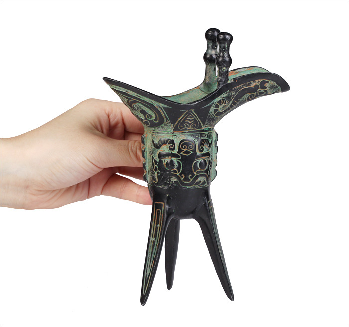 吉善缘 仿古青铜器工艺品青铜三角杯 酒杯酒樽爵杯 商务礼品2617