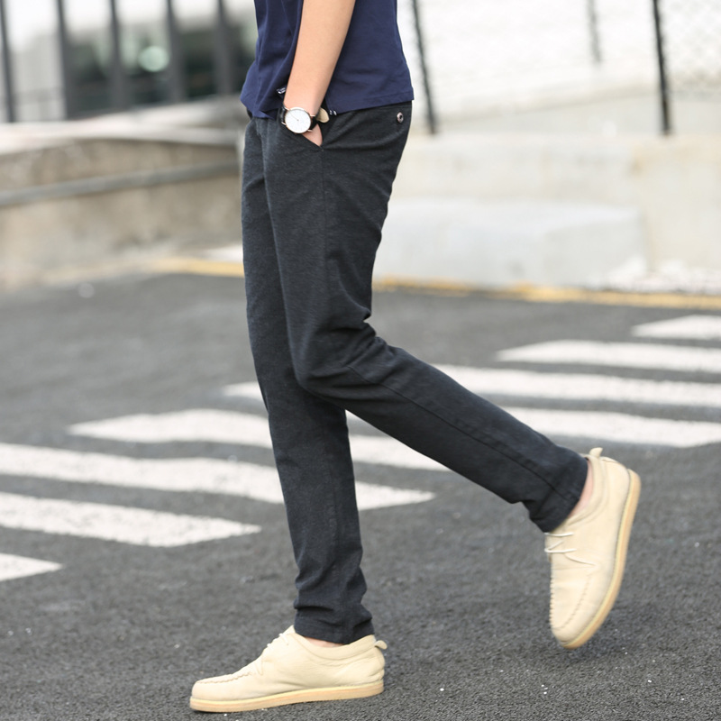 春夏新款男式棉麻休闲裤 青年男士磨毛休闲裤 韩版修身小脚长.