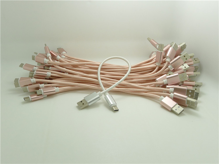 0.25米type-c编织数据线 type-c尼龙网编织数据线 金属头充电线