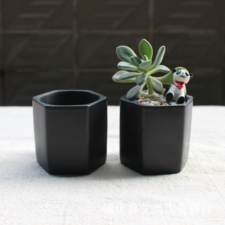 陶瓷花盆 多肉花盆 黑色小花盆 异形款园林花器批发 组合花盆