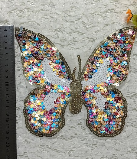 彩色亮片手袋 水瓶 蝴蝶电脑珠片刺绣图案布贴章 手工手缝diy辅料