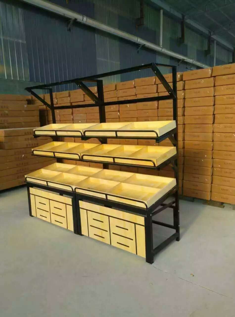 厂家直销 批发水果货架 超市果蔬货架 水果展示架精品钢木水果架