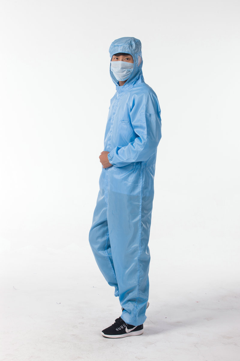 无尘防静电连体服可印绣logo图案 车间必备带帽连体工作衣订制