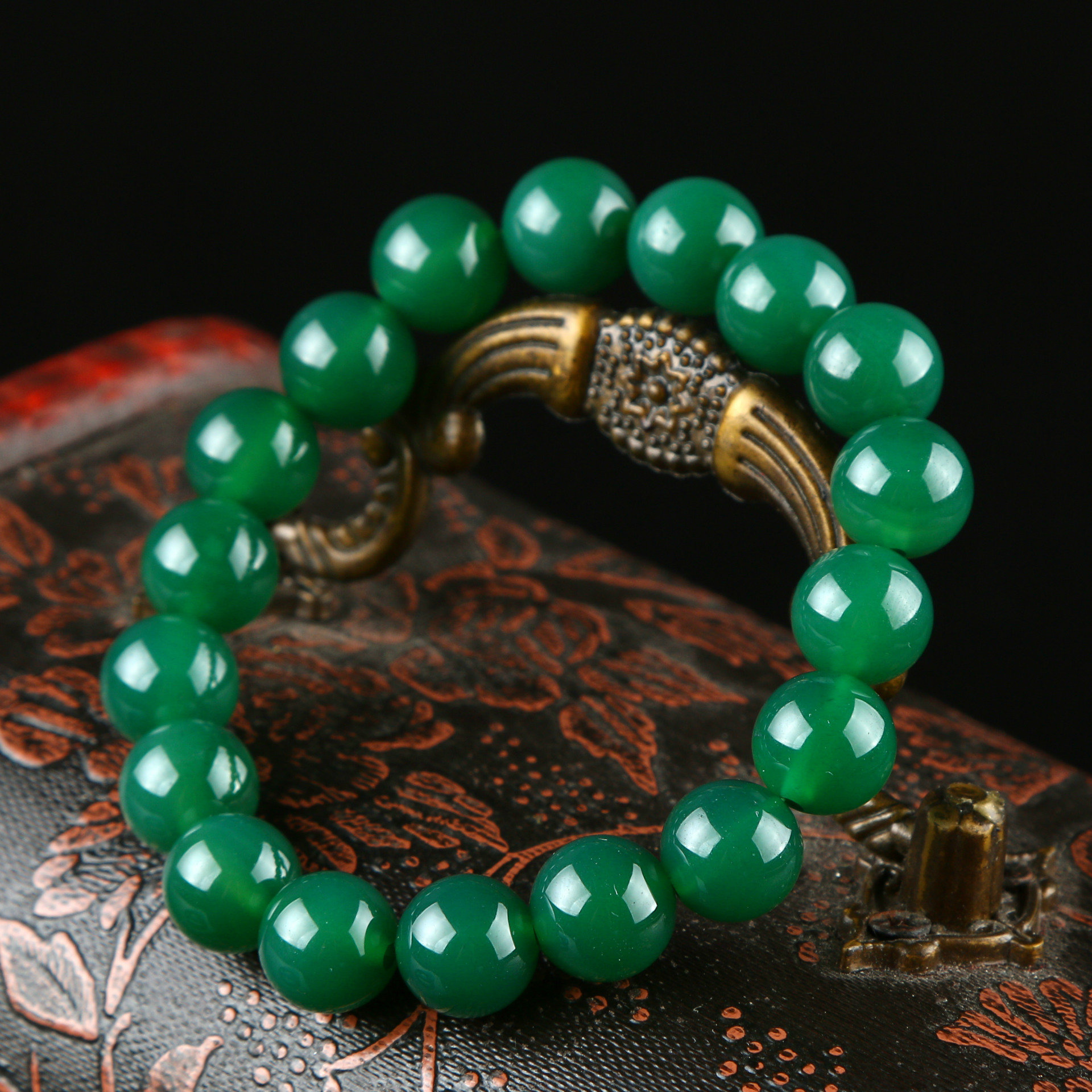 【送证书】7a级天然绿玛瑙手链 时尚宝石水晶玉髓手串 男女款