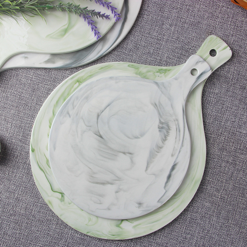 大理石纹平板陶瓷盘 蛋糕点心盘 欧式创意圆形牛排盘 摆拍盘餐盘