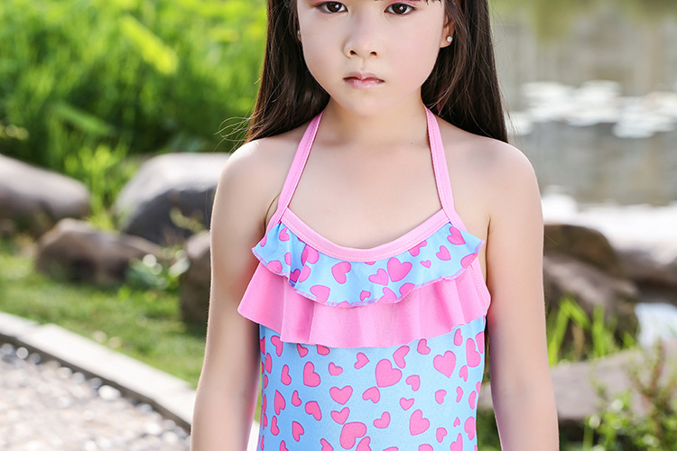 卡通小桃心连体裙式儿童泳衣 韩版比基尼连