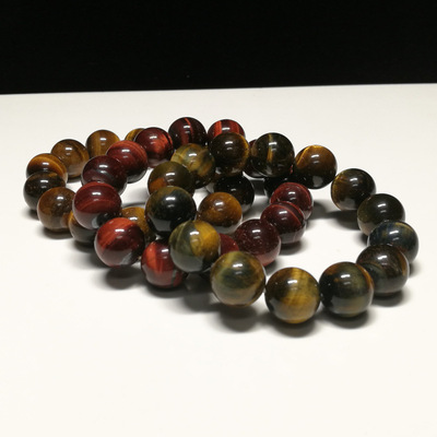 热销14mm天然a货木变石手链虎眼石佛珠手串黄蓝红虎睛石手链