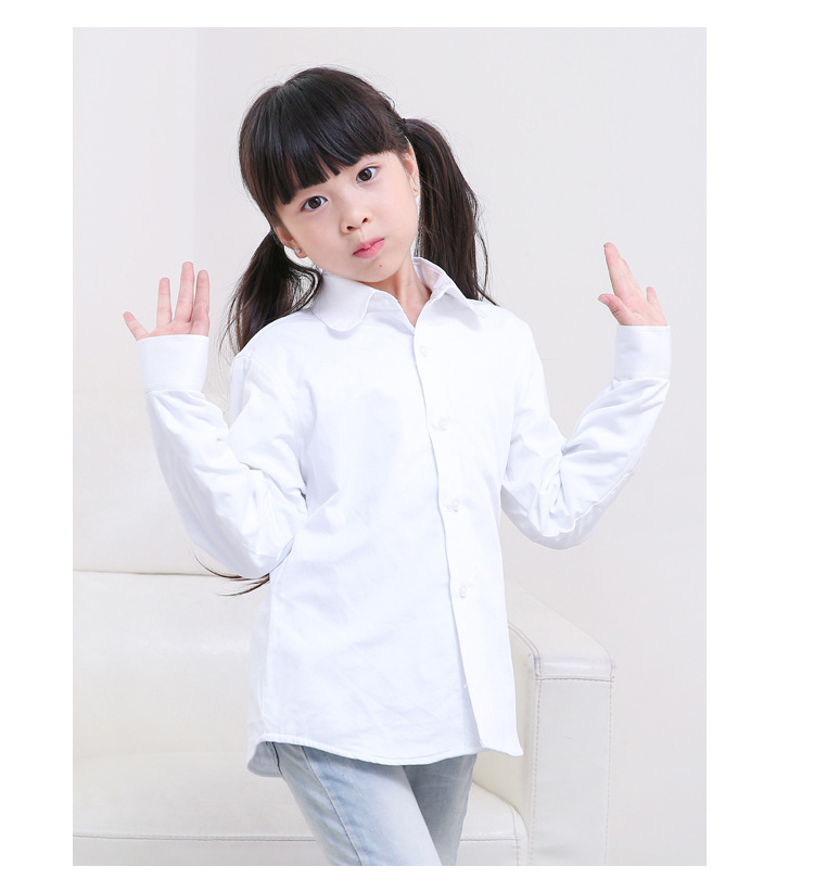 2016新款冬季女童加绒加厚白衬衫长袖圆领修身白色衬衣中大童代发