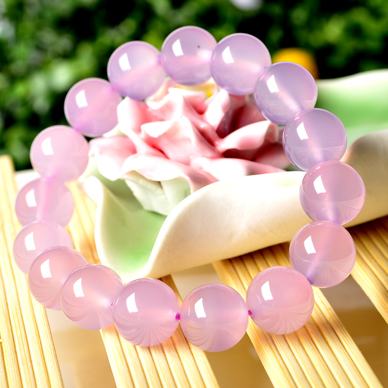 新款送女友生日礼物时尚精美粉色玉髓手串单圈芙蓉玉粉色玉手链