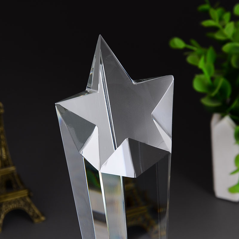 【水晶奖杯定制】厂家直供水晶直面五角星柱奖杯 十五年品质保证