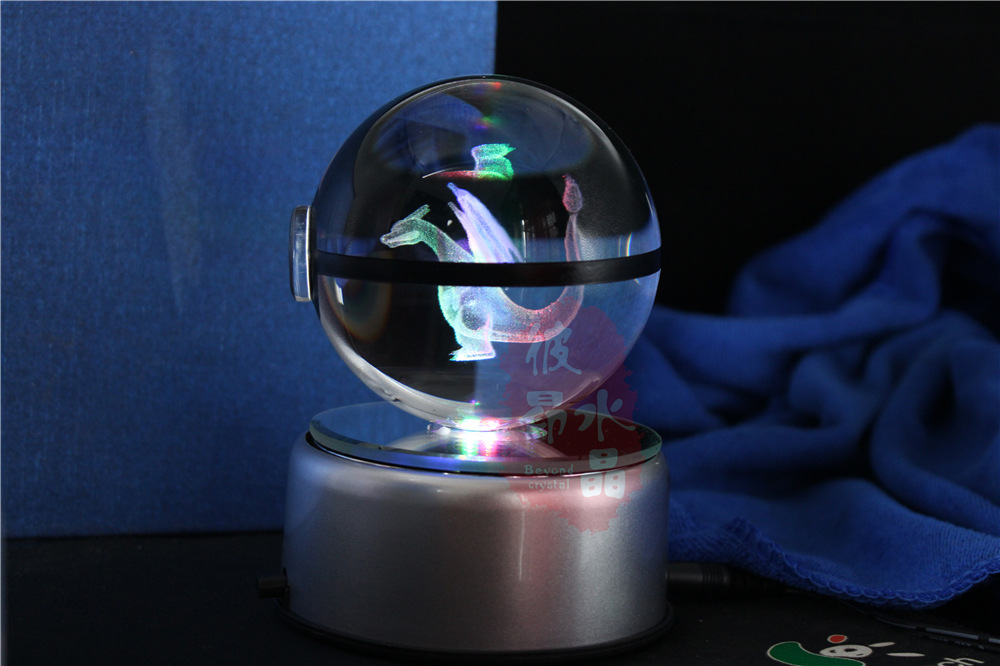 喷火龙3d内雕水晶球神奇宝贝精灵球模型家居装饰摆件摄影道具.